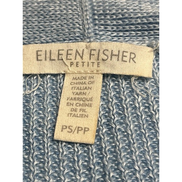 Eileen Fisher Linen Light Blue Open Front Asymmetrical Cardigan Sweater Sz PS - Picture 9 of 13
